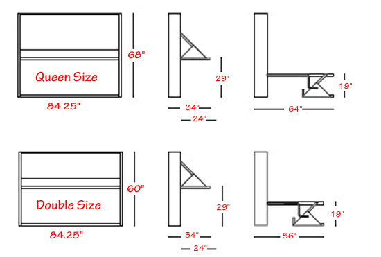 It Side folding italian wall bed desk from Murphysofa - Dimensions