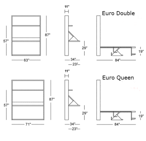 Italian Vertical Wall bed desk dimensions