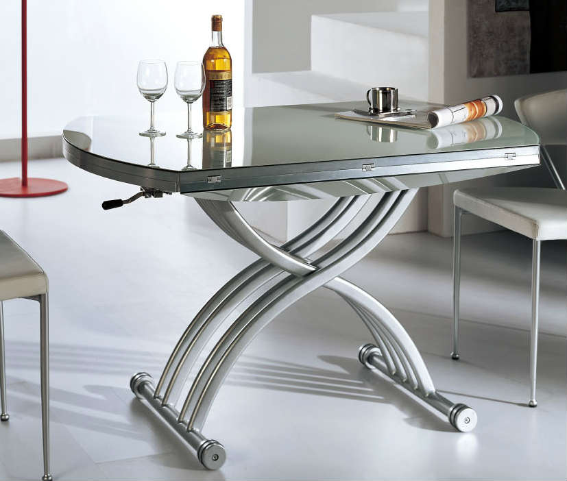 Lift coffee table, lifts lowers, opens into a full round dining table