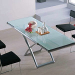 modern extending glass table in grey white glass